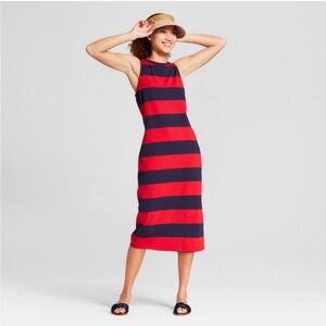 Red and Navy Striped Sleeveless Dress